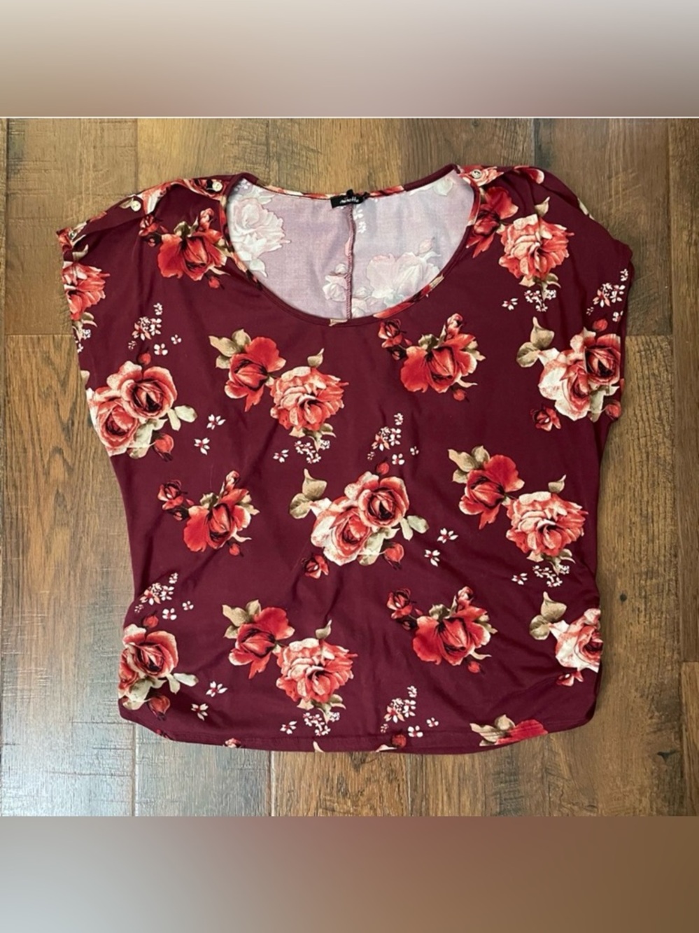 MINETTE burgundy floral top, plus size 2X